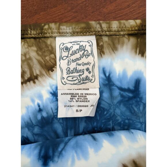 Lucky Brand Bikini Bottom Small Blue Green Tie Dye Ruffle Low Rise Swimsuit Pool - Picture 3 of 9